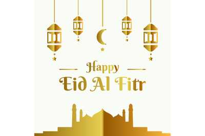 Golden Happy Eid Al Fitr Banner