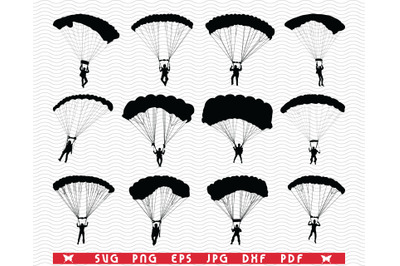 SVG, Parachutes, Black silhouettes, Digital clipart