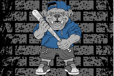 Vector illustration ferocious Bulldog baseball player hits a ball - Ve