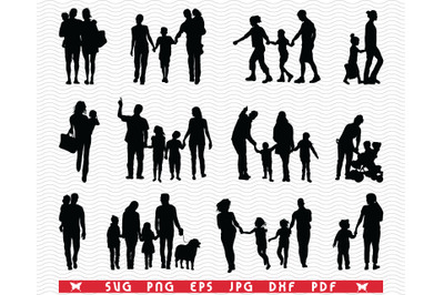 SVG &nbsp;Families in walk, Silhouettes, Digital clipart