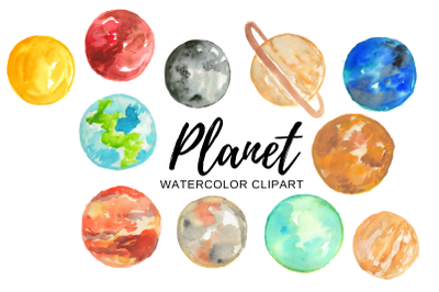 Watercolor planets clipart