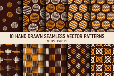 10 Hand drawn seamless vector patterns