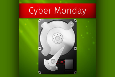 Cyber Monday Sale poster, opened hard drive disk