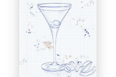 Cocktail Dirty Martini on a notebook page