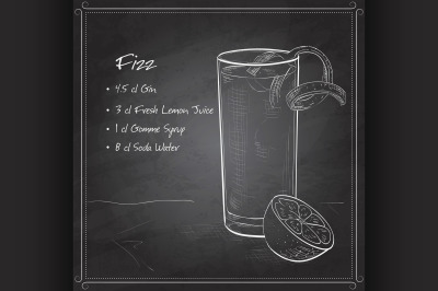 Gin Fizz cocktail on black board