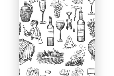 Hand drawn pattern of wine making