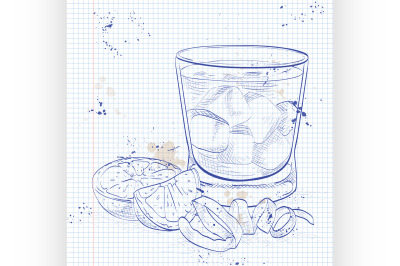 Negroni alcoholic cocktail on a notebook page