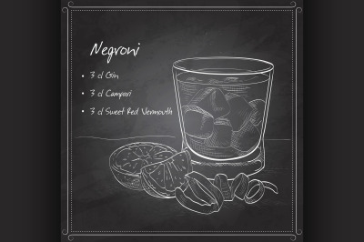 Negroni alcoholic cocktail on black board