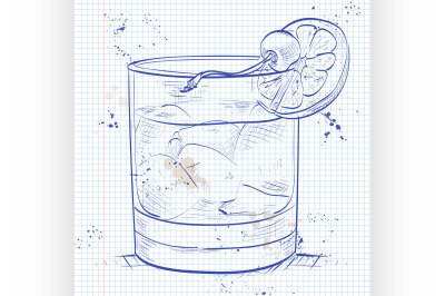 Old fashioned cocktail on a notebook page