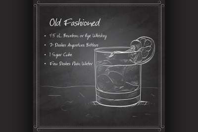 Old fashioned cocktail on black board