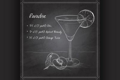 Paradise alcoholic cocktail on black board