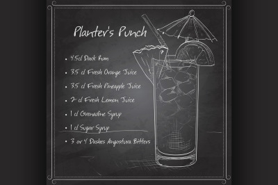 Planter Punch cocktail on black board