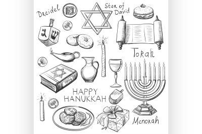 Set of Happy Hanukkah designed elements