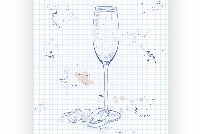 Cocktail French 75 on a notebook page