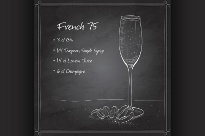 Cocktail French 75 on black board