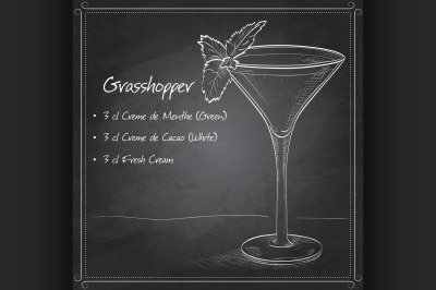 Grasshopper alcoholic cocktail on black board