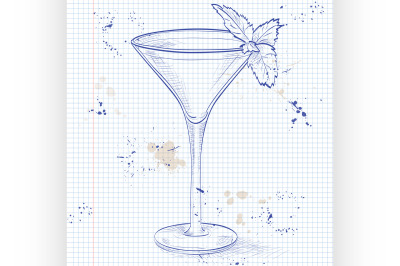 Grasshopper alcoholic cocktail on a notebook page