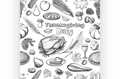 Hand drawn sketch Thanksgiving Day seamless pattern. Vector illustrati