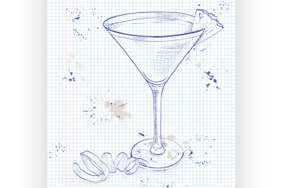 French Martini cocktail on a notebook page