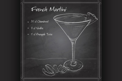 French Martini cocktail on black board