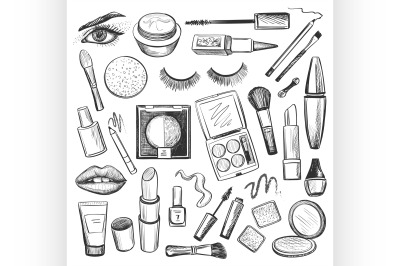 Hand drawn Beauty and makeup icons set