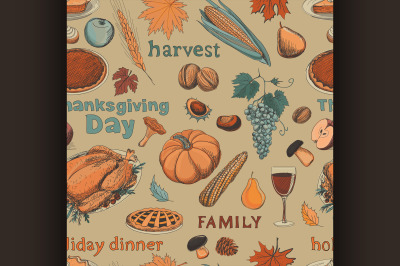 Hand drawn seamless pattern thanksgiving