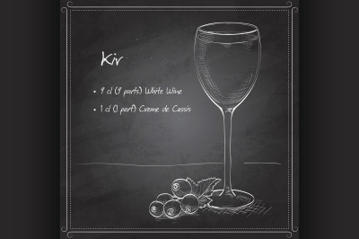 Kir alcohol cocktail on black board