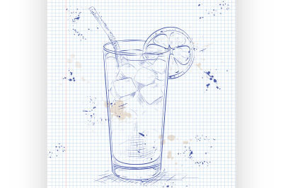 Cocktail Long Island Iced Tea on a notebook page