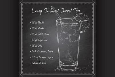 Cocktail Long Island Iced Tea on black board