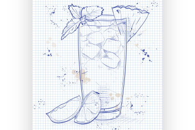 Cocktail Mai Tai on a notebook page