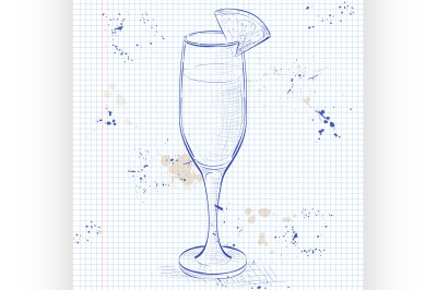 Cocktail alcohol Mimosa on a notebook page