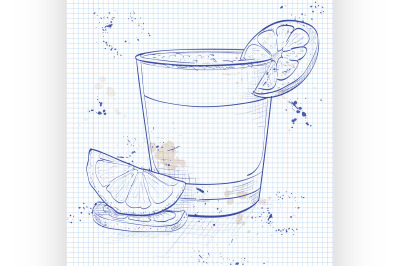 Cocktail Pisco sour on a notebook page