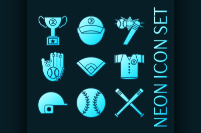 Set of Baseball glowing neon style icons