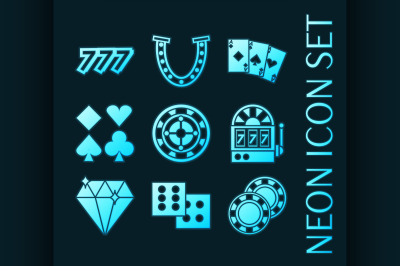 Set of Casino glowing neon style icons