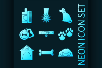 Set of Dog blue glowing neon icons