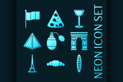 Set of France blue glowing neon icons