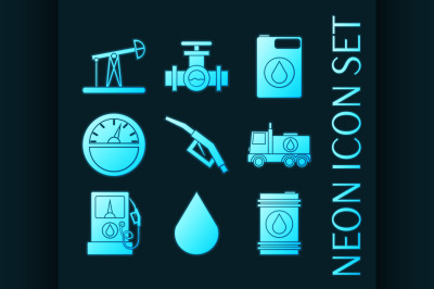 Set of Gas blue glowing neon icons