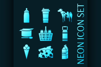 Set of Milk Blue glowing neon icons