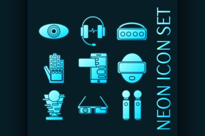 Set of Virtual reality glowing neon icons