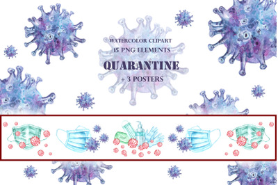 Watercolor clipart Quarantine. Coronavirus. Pandemic. Covid-19. PNG