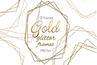 Gold glitter frame clipart Invitation decor Polygonal frames