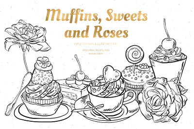 Muffins, Sweets and Roses Illustrations