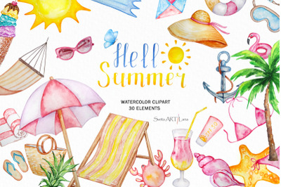 Tropical Clip Art - Watercolor Summer Clipart