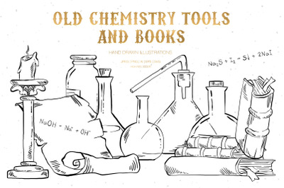 Old Chemistry Tools and Books Illustrations