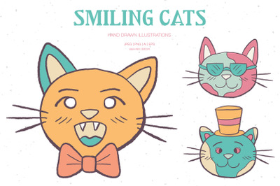 Hand Drawn Smiling Cats Illustrations