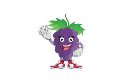 Grape Waving Fruit Cartoon Character