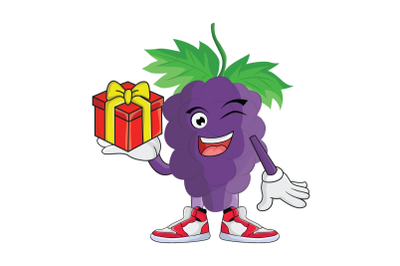 Grape With Gift Fruit Cartoon Character