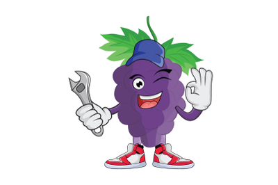 Grape Mechanic With Cap Fruit Cartoon Character