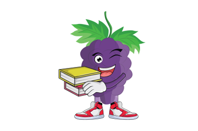 Grape With Books Fruit Cartoon Character