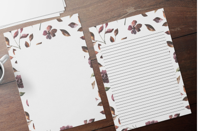 Floral Printable Stationery, Lined Digital Note Paper